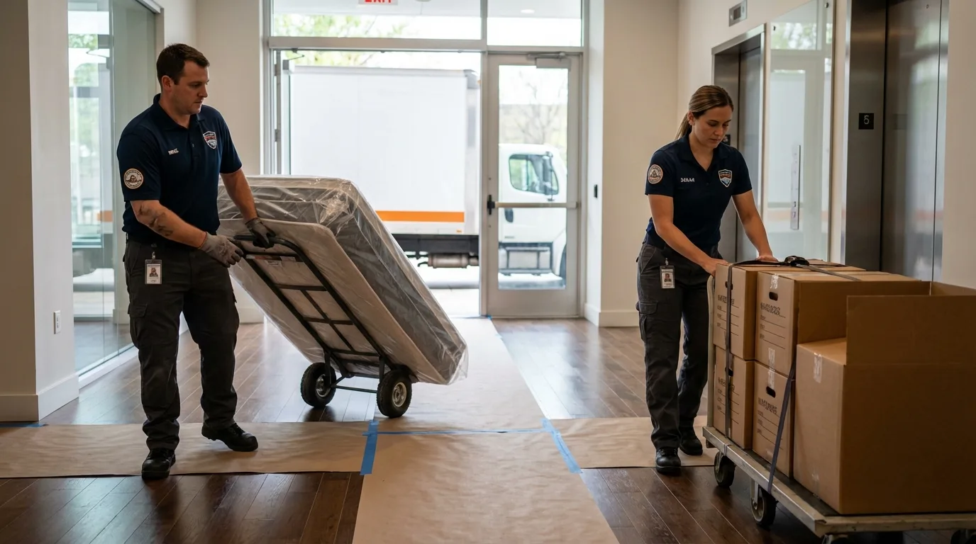 Professional apartment movers loading elevator in Chaffee, MO