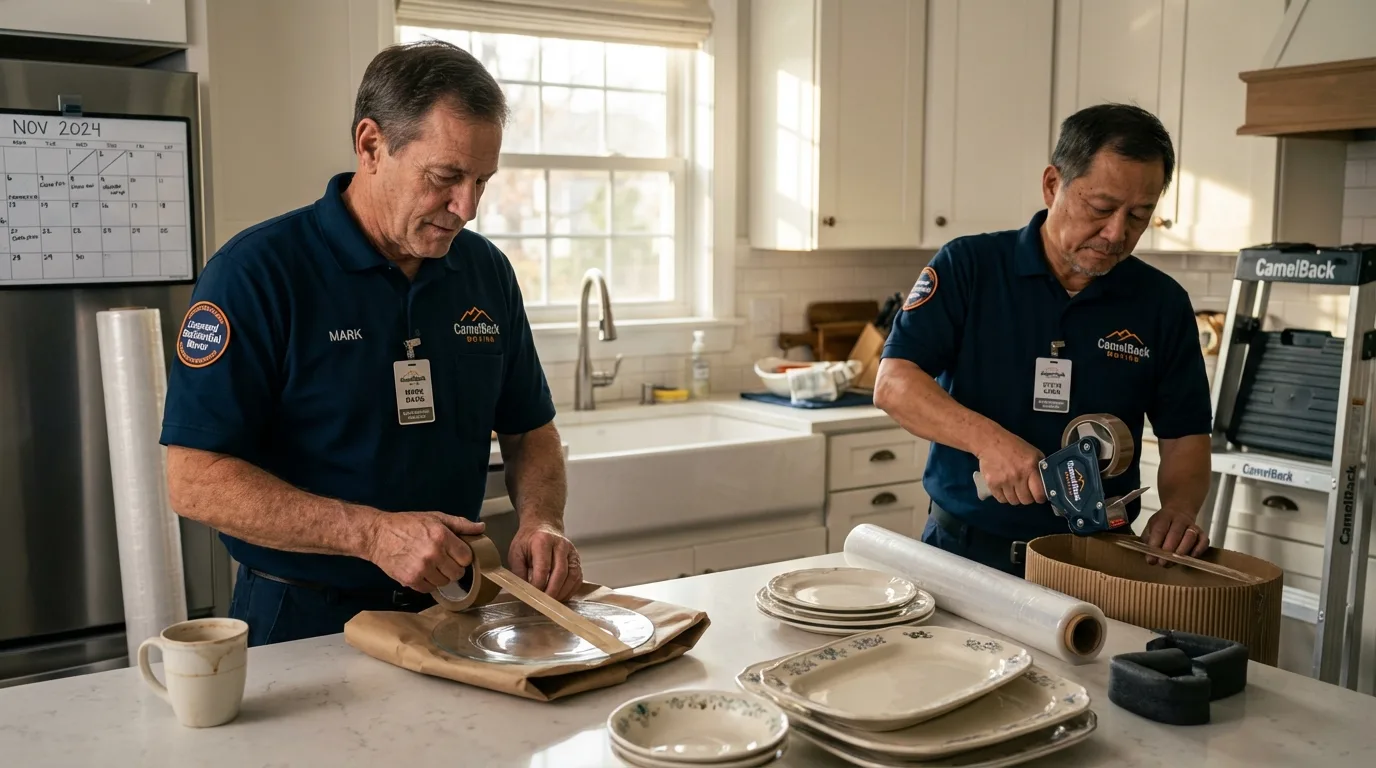 Professional crew packing kitchen dishware in Chaffee, MO